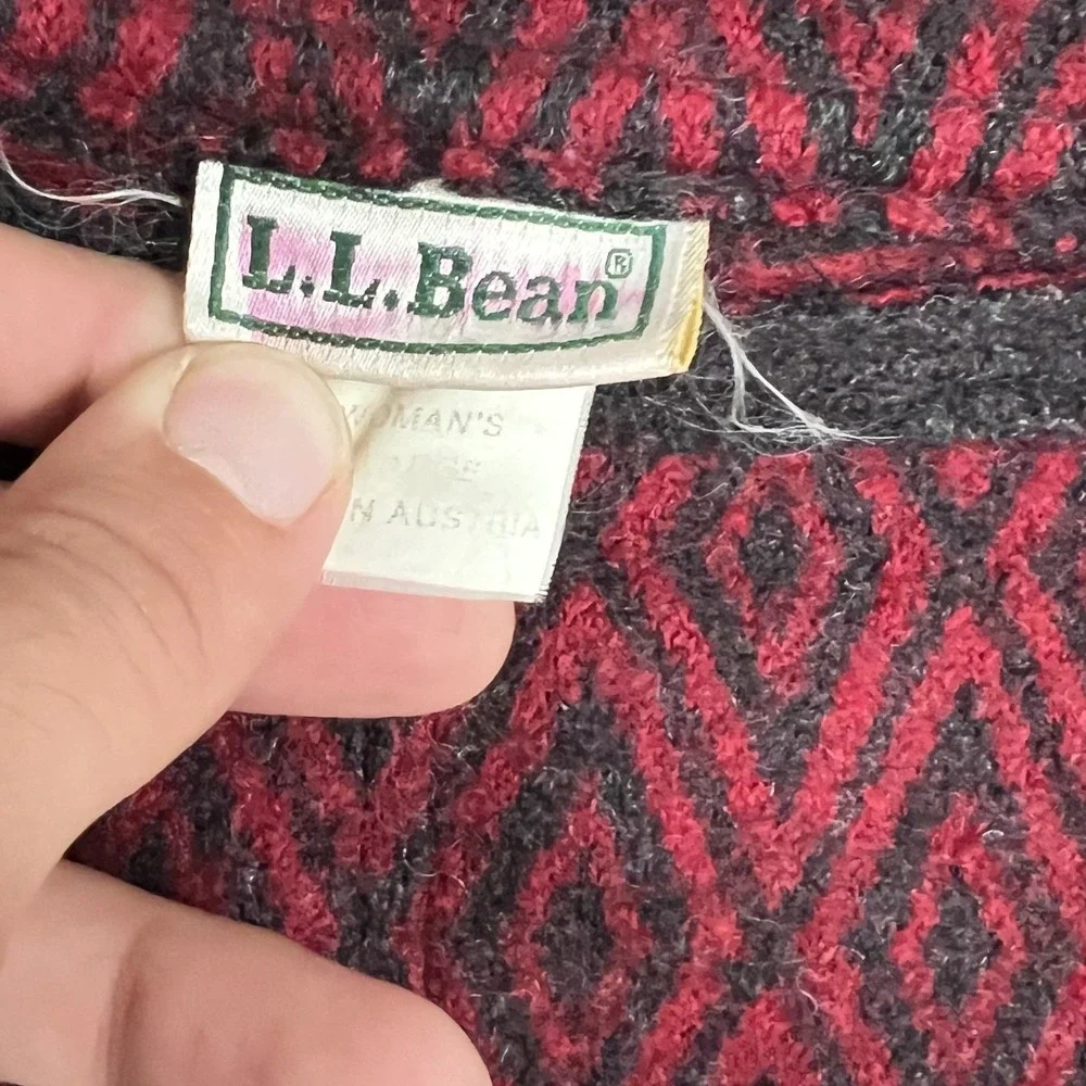 L.L. Bean Hooded Coat Womens Large Charcoal Red Wool Made in Austria Vintage_3